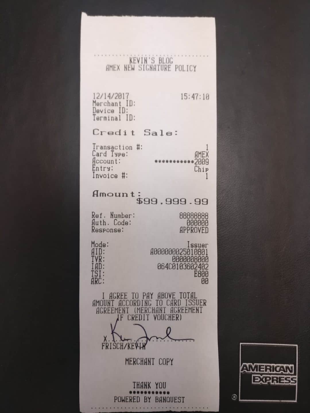 New American Express Signature Policy