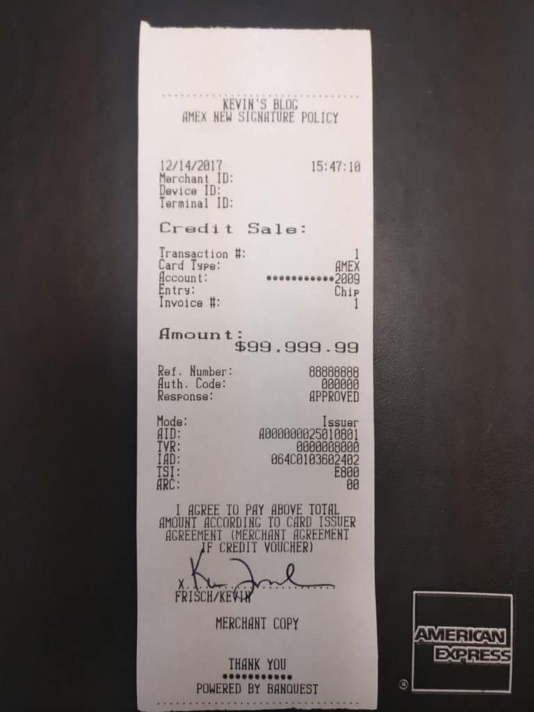 New American Express Signature Policy Banquest Payment Systems